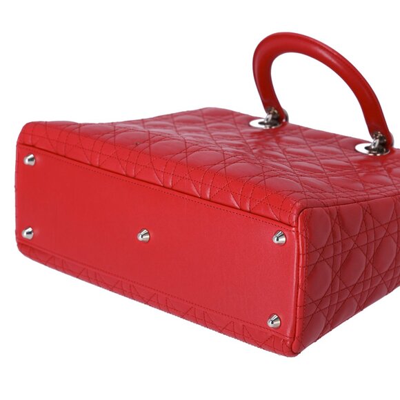 Christian Dior Lady Dior Large Bag Handbag Red Lambskin Quilted - Picture 8 of 10